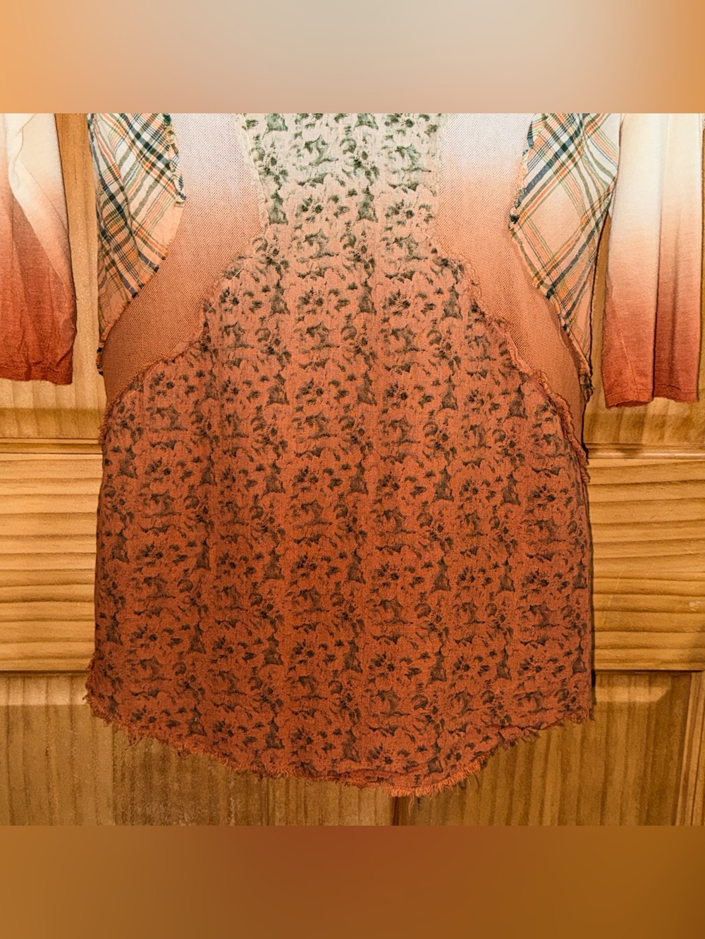 gimmicks by BKE Cream, Green and Rust Mixed-Print Scoop Neck Top-S-GC - Picture 13 of 15